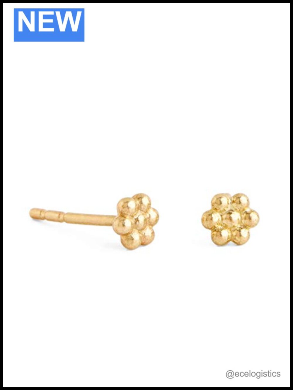 14K Solid Gold Tiny Flower Stud Earrings Minimalist Handmade Post